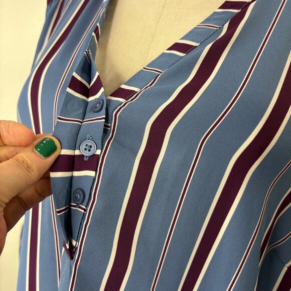 Torrid Plus Size 4X Top Harper 3/4 Sleeve Pullover Blouse Blue Burgundy Stripe - Picture 11 of 14